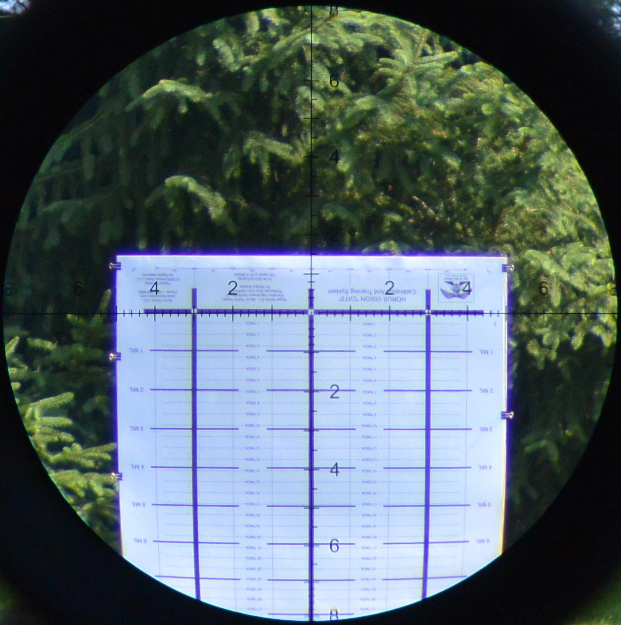 Horus CATS 280F test target through Athlon Midas TAC 6-24x50mm scope with APRS2 FFP MIL reticle.