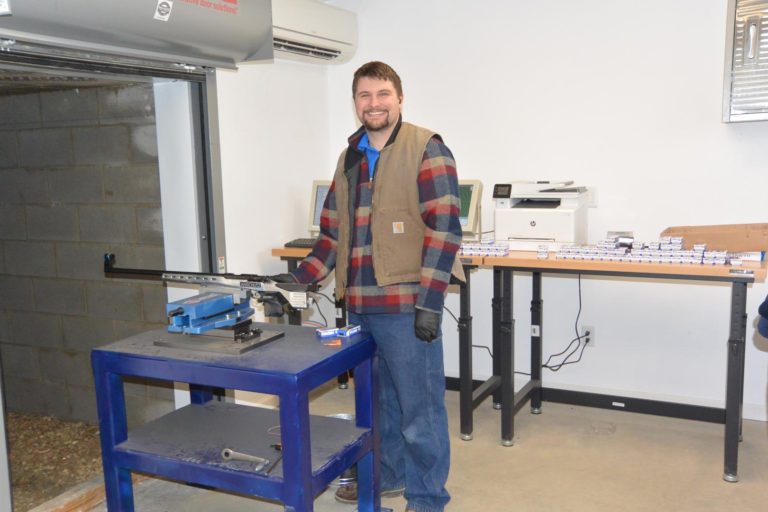 Former NCAA all American and U.S. Shooting team member Luke Johnson lot testing an Anne at the new Ohio Lapua rimfire testing facility