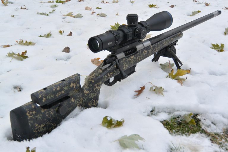 Proof Barreled Mesa Precision Arms Rifle in the snow.