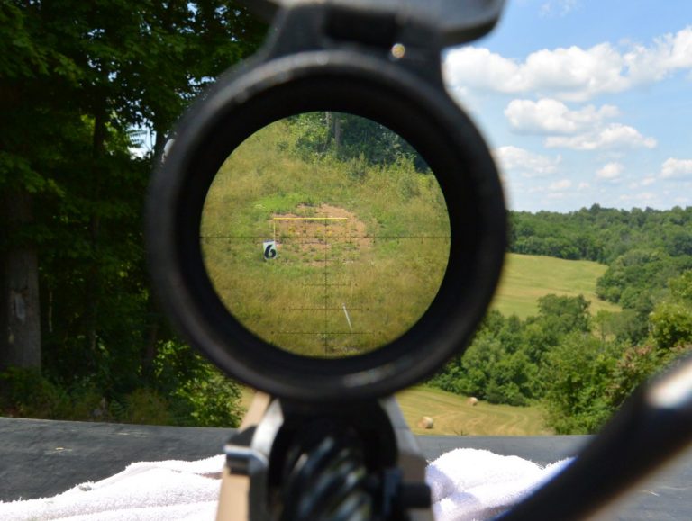 Observing a plate rack at ~650 yards though the Leupold Mark 5HD 5-25x56 rifle scope with PR2-MIL reticle