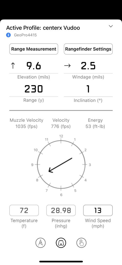 The Phone Readout in Ballistic Mode when Ranging while Connected via Bluetooth