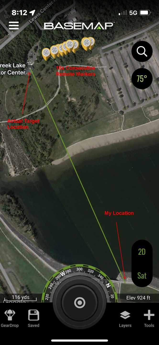 Consecutive remote markers for the same ranged point note that the target point does not actually land within the extent of the furthest left and right markers