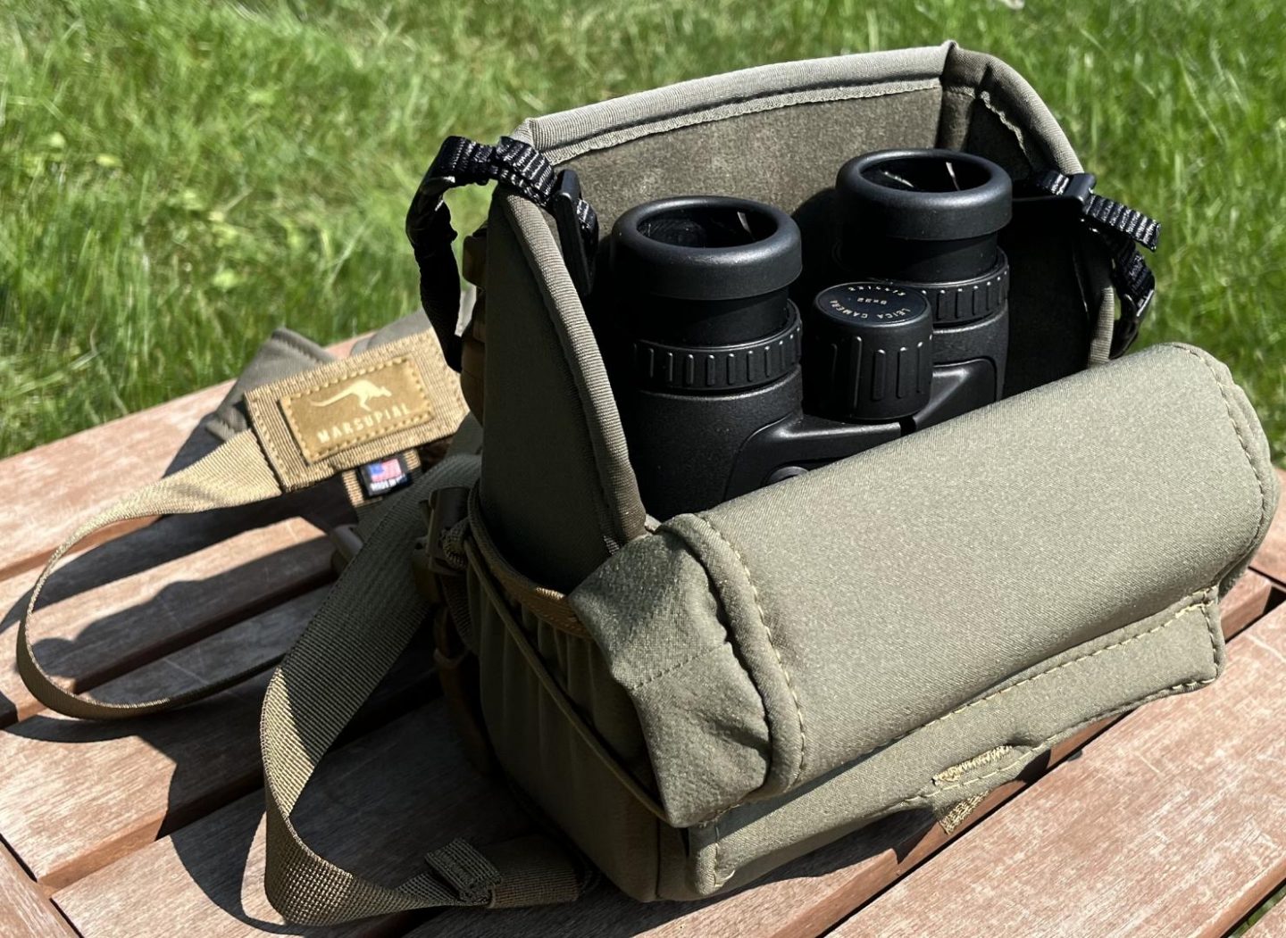 Leica Geovid Pro 8x32's in Marsupial Gear No-Mag Enclosed Pack