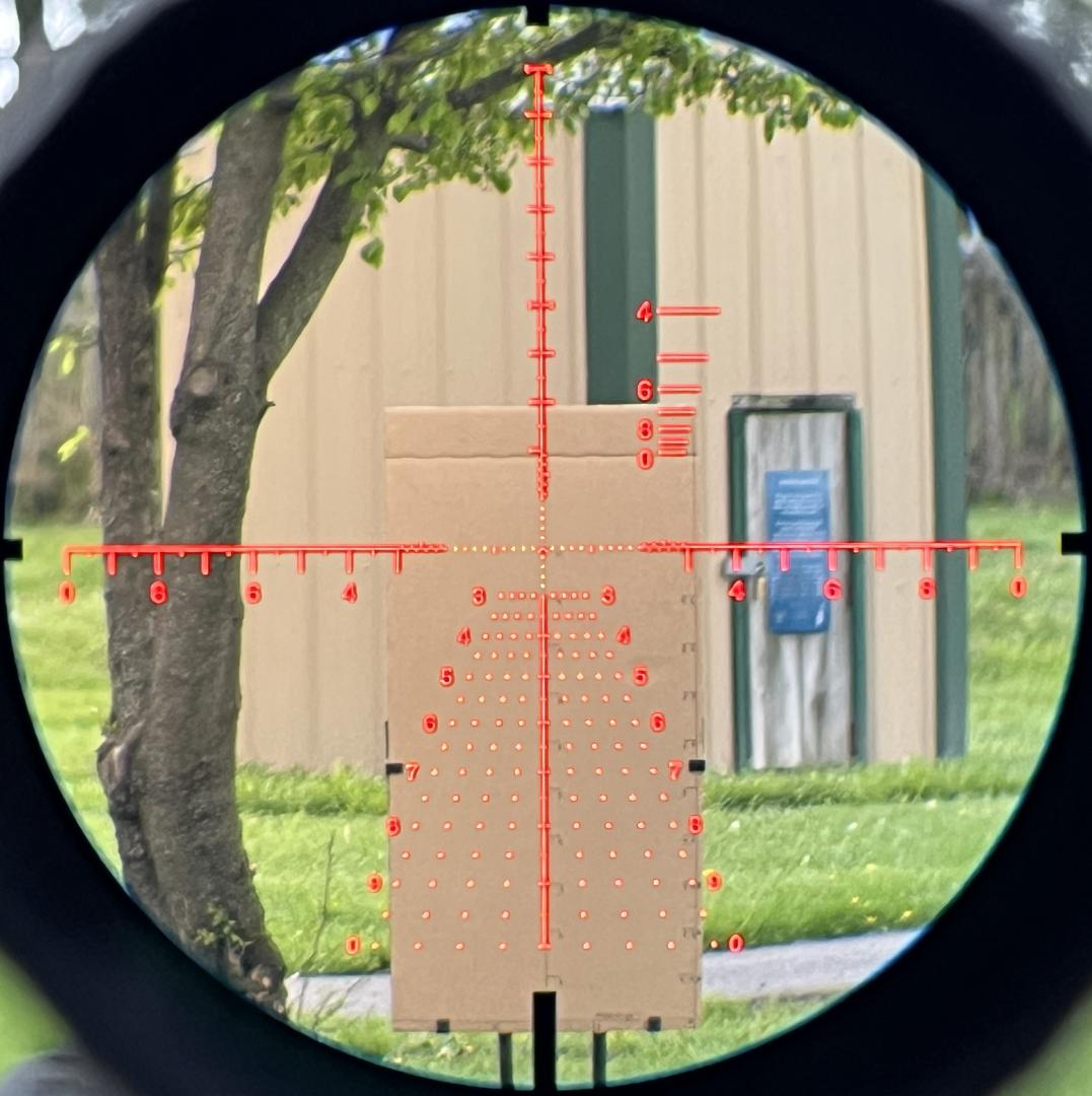 Primary Arms Optics ACSS Apollo 6.5CR/.224V reticle in GLx 4.5-27x56 scope on calibration target