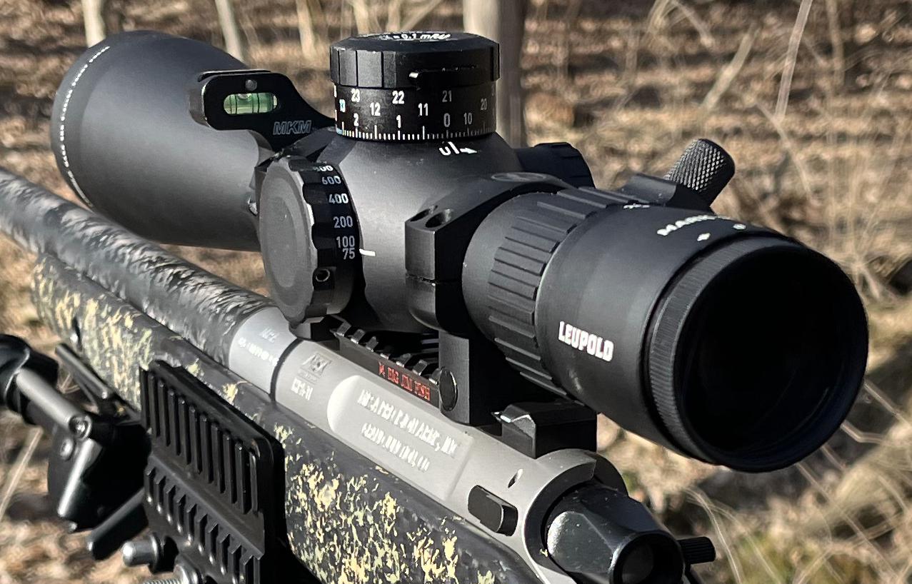 Mk Machining Ultra Low-Profile Billet Scope Level on a Leupold Mark 5HD 5-25x56 