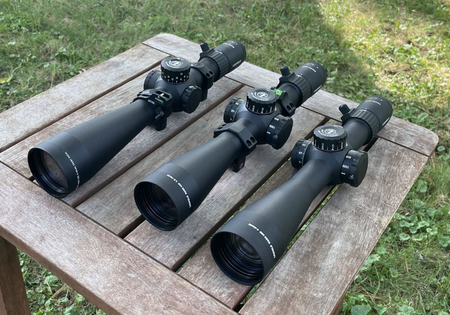 Left to right: Leupold Mark5 HD 5-25x56, Leupold Mark4HD 4.5-18x52, and Leupold Mark4 HD 6-24x52