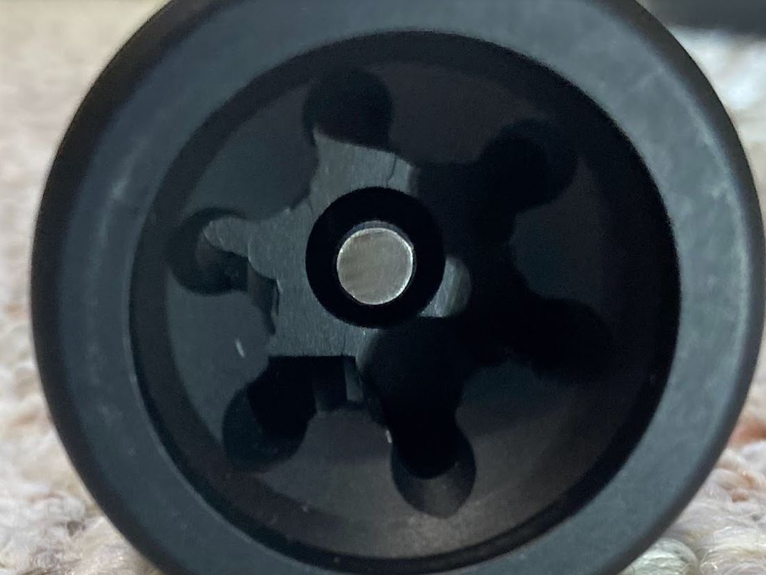FN P90 - B&T Flash Hider - Closer Facing Down.JPG