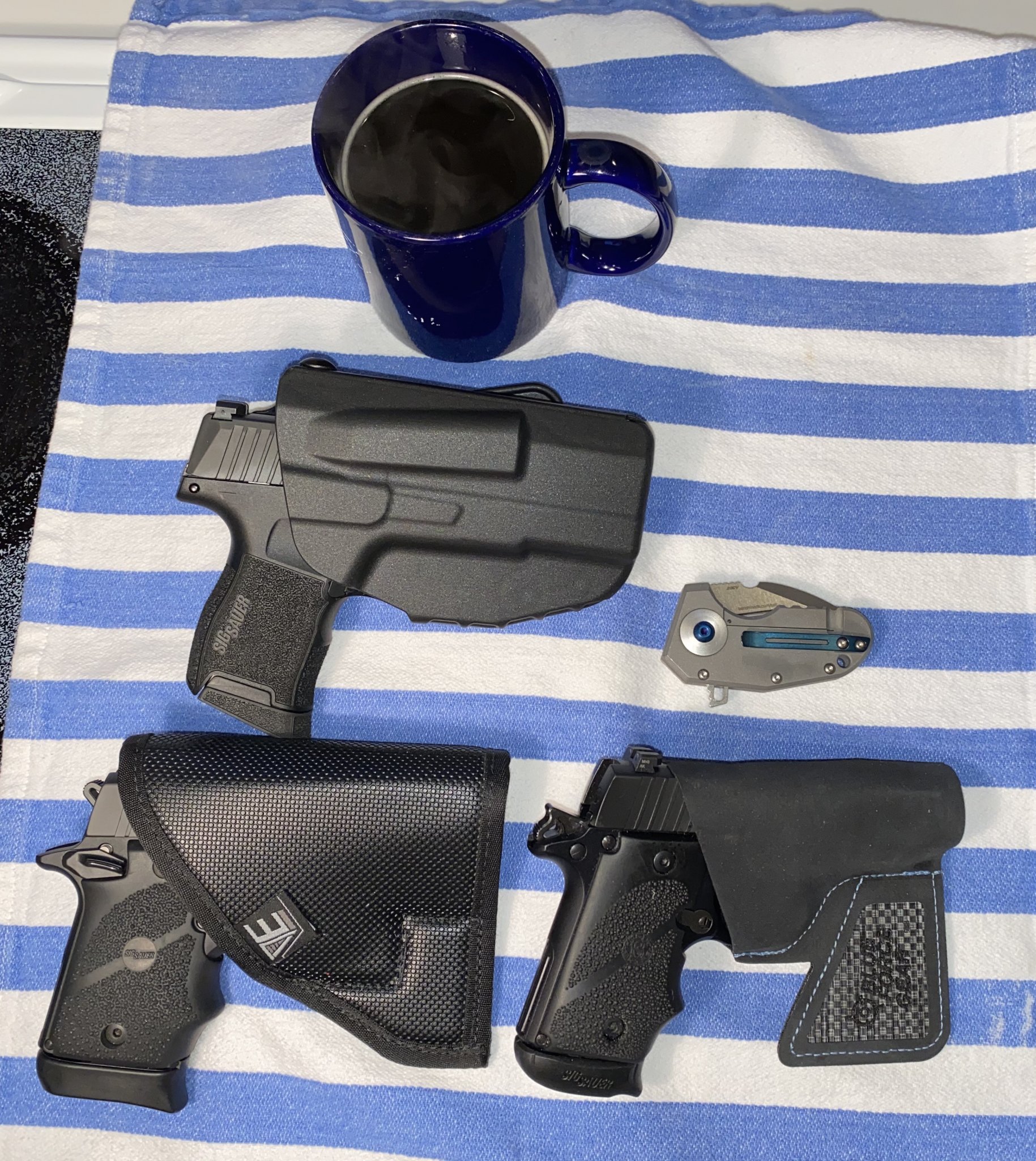 IMG_7342Sig P365 P238 P938 Benchmade Micro Pocket Rocket with Coffee Photos copy.jpg
