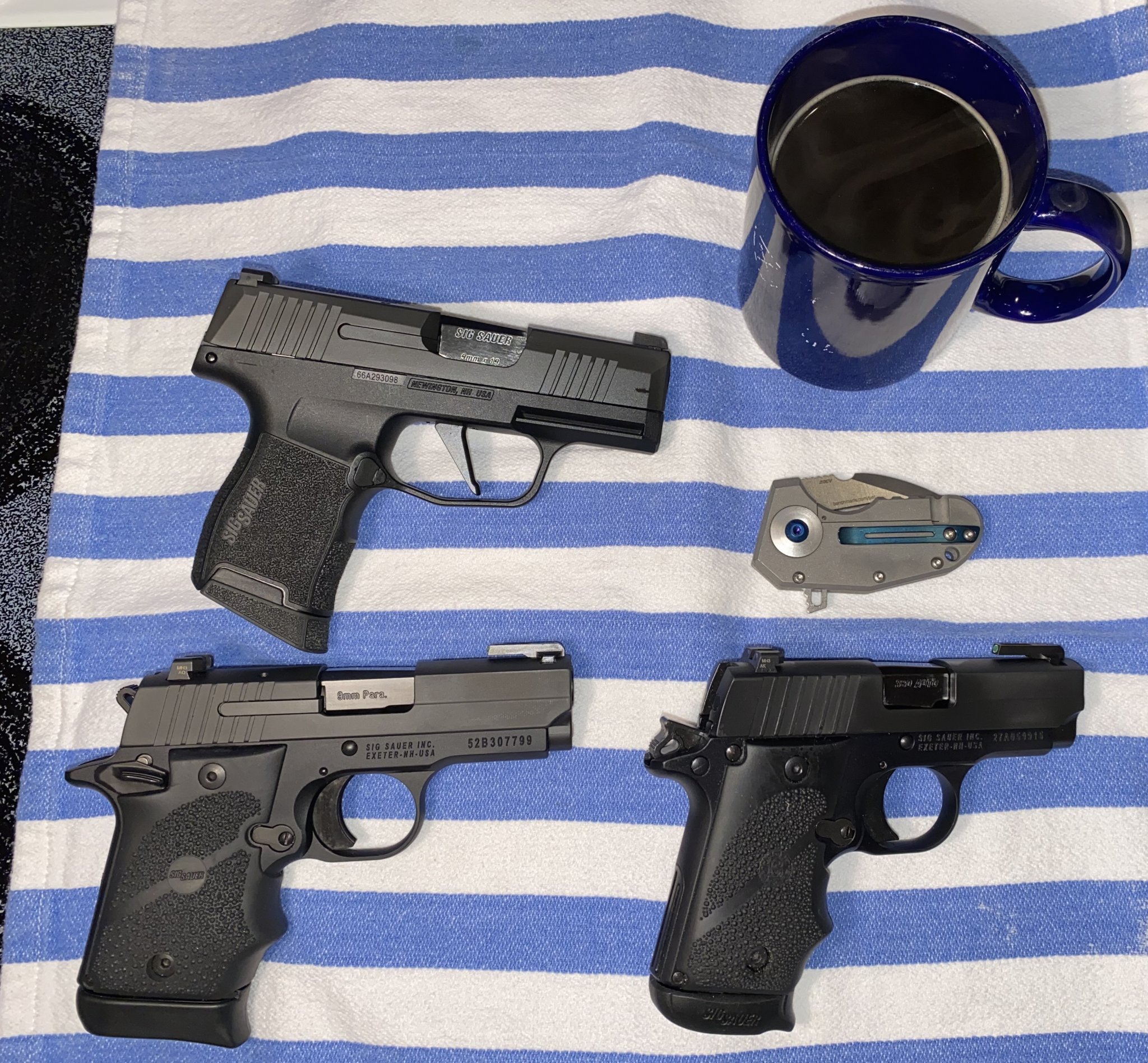 IMG_7345Sig P365 P238 P938 Benchmade Micro Pocket Rocket with Coffee Photos copy.jpg
