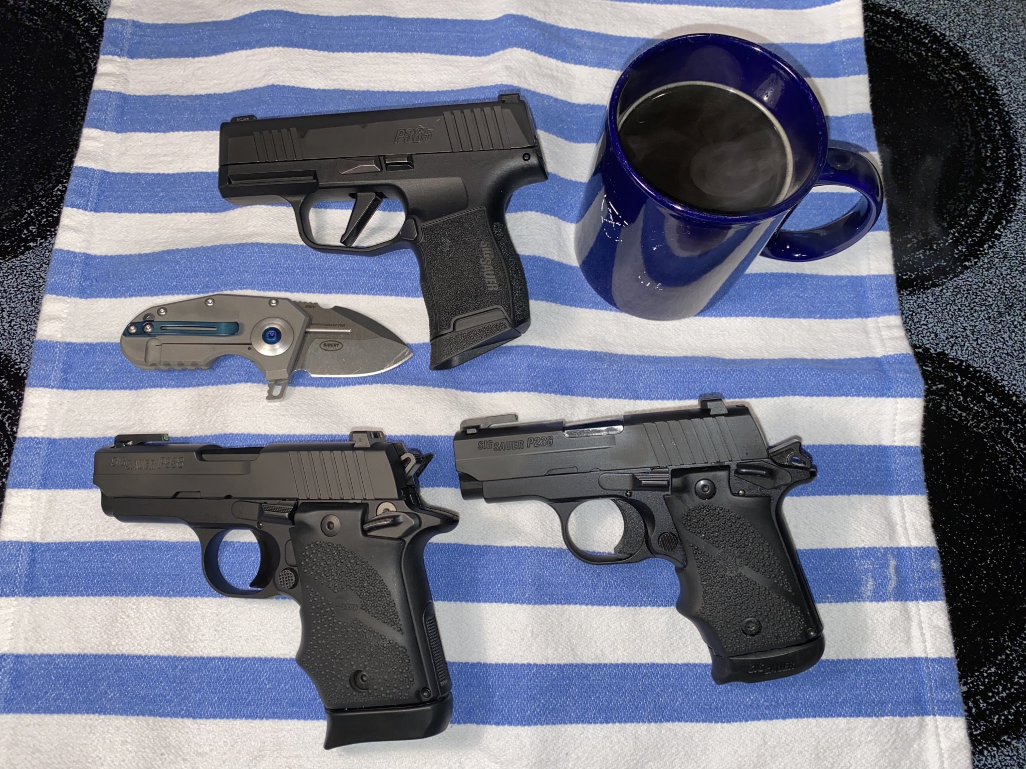 IMG_7348Sig P365 P238 P938 Benchmade Micro Pocket Rocket with Coffee Photos copy.jpg