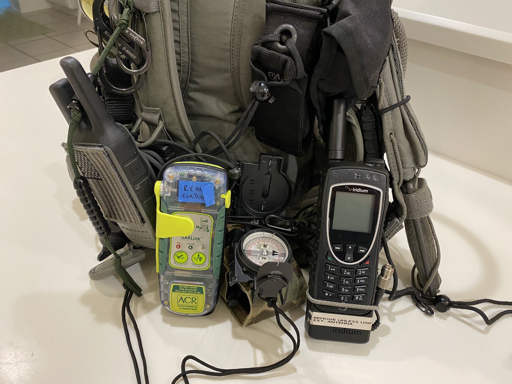 IMG_8493Green Backpack Alpha Case with Epirb Cammenga Compass Iridium Extreme Sat Phone Garmin...jpg
