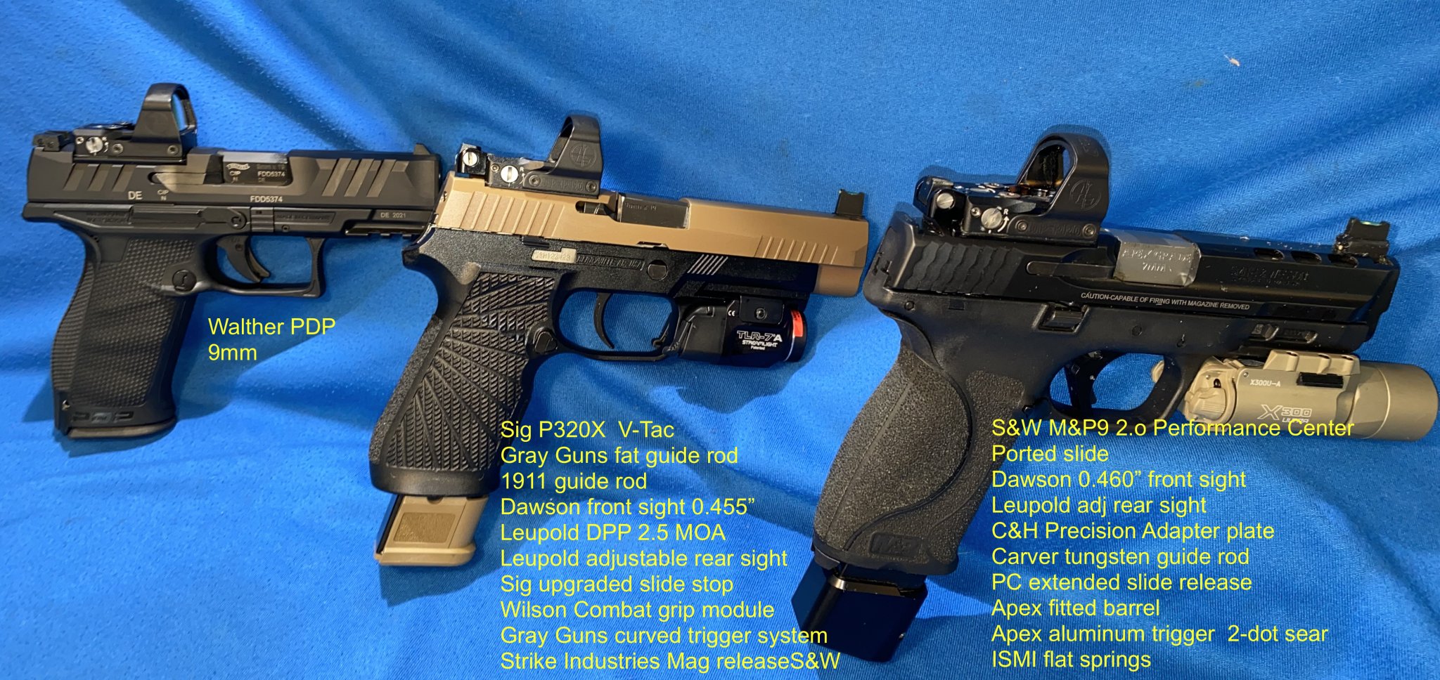 IMG_8638Walther PDP Sig P320 M&P9 2.0 PC with Leupold Delta Point Pro 2.5 MOA and Holsters 03....jpg