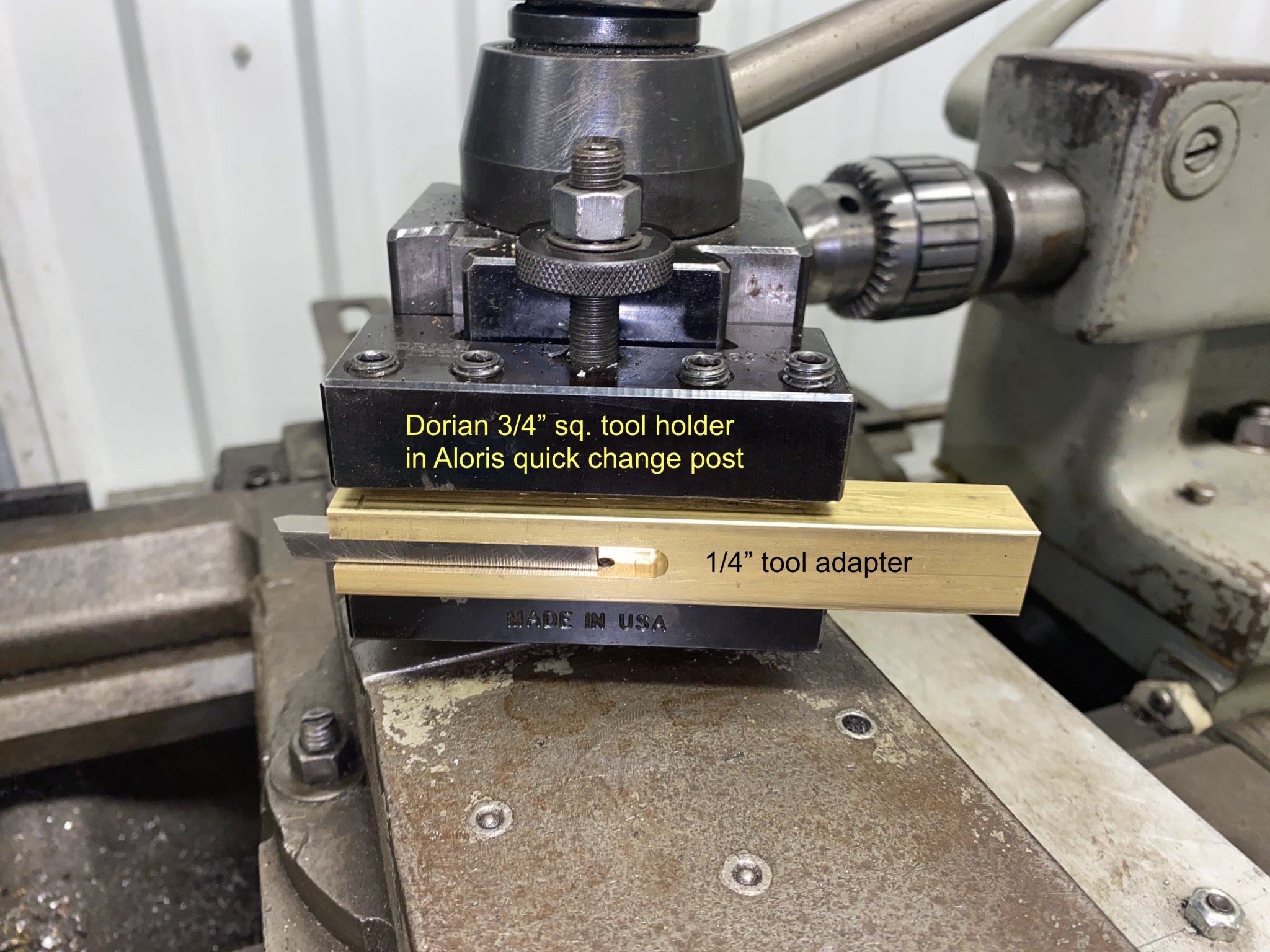 IMG_9035LATHE TOOL BIT HOLDER AND SMALL TAP ALUMINUM ROUND DRIVER FABRICATED MJD 10.18.23.jpg