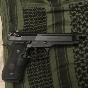 Berreta M9 - Has Crimson Laser Grips and SICO Threaded Barrel - Box and Papers + Original Barrel - $900